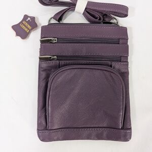 Genuine Leather Purple Crossbody Bag Small Travel Leather Multi-Pockets NWT 6.5"